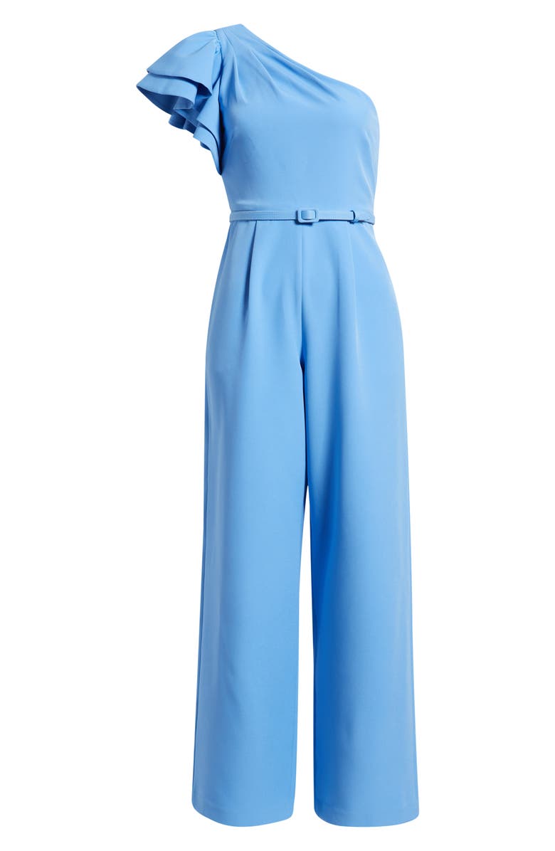Anne Klein Flutter Sleeve One-Shoulder Wide Leg Scuba Knit Jumpsuit, Main, color, Seaport