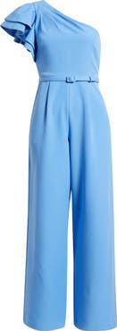 Anne Klein Flutter Sleeve One-Shoulder Wide Leg Scuba Knit Jumpsuit