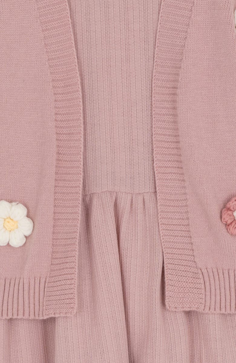 Rare Editions Kids' 3D Flower Cardigan & Long Sleeve Dress Set, Alternate, color, Blush
