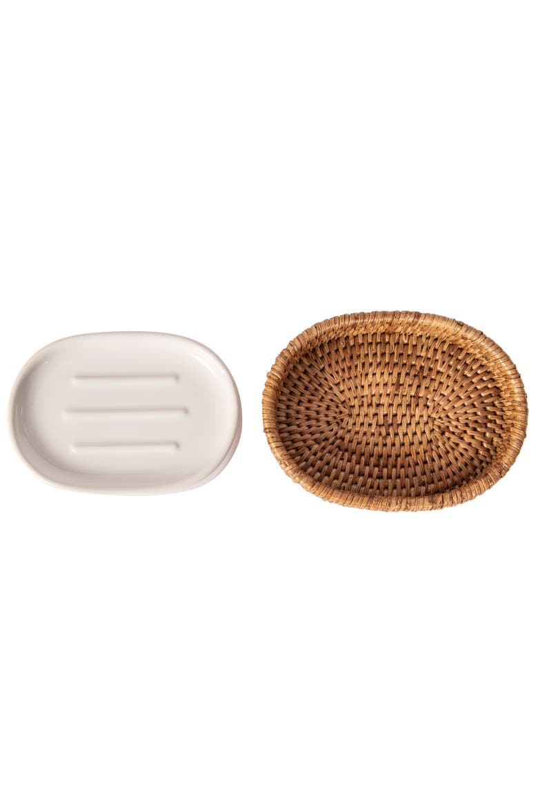 Artifacts Rattan Rattan Oval Soap Dish with Ceramic Insert, Alternate, color, Honey Brown