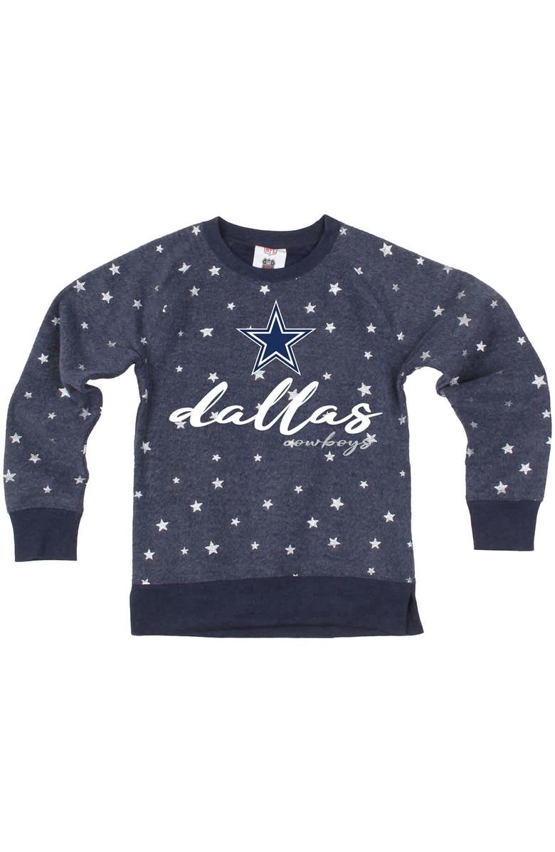 Wes & Willy Girls Youth Wes & Willy  Navy Dallas Cowboys Shimmer Star Reverse Fleece Pullover Sweatshirt, Alternate, color, Navy