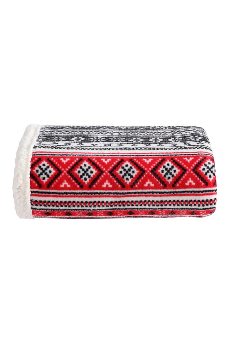 Classic Fair Isle Faux Shearling Throw Blanket, Alternate, color, CHARCOAL