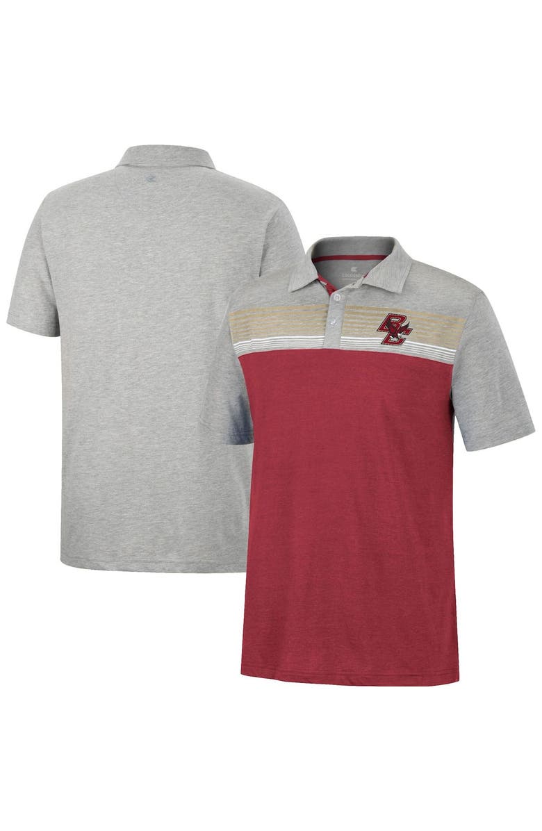 COLOSSEUM Men's Colosseum Maroon/Heather Gray Boston College Eagles Caddie Lightweight Polo, Main, color, 