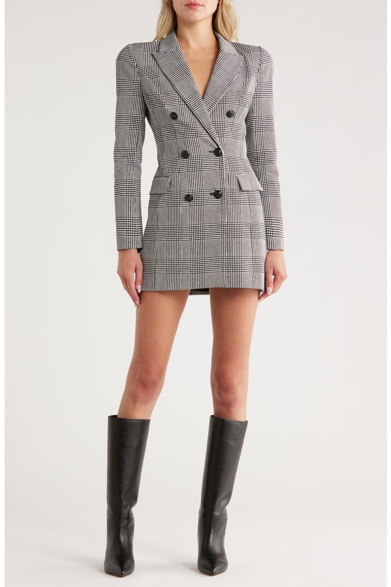 Tora Glen Plaid Long Sleeve Blazer Dress, Main, color, WHITE/ BLACK GLEN PLAID