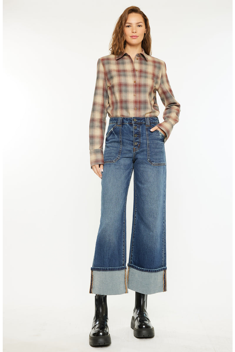 Beanie High Rise Ankle Wide Leg Jeans, Alternate, color, Dark Wash