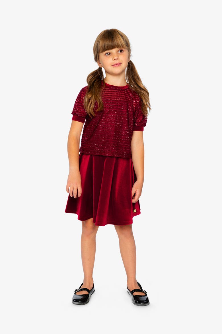 Velvet Elastic Waist Pleated Skirt, Alternate, color, Rouge