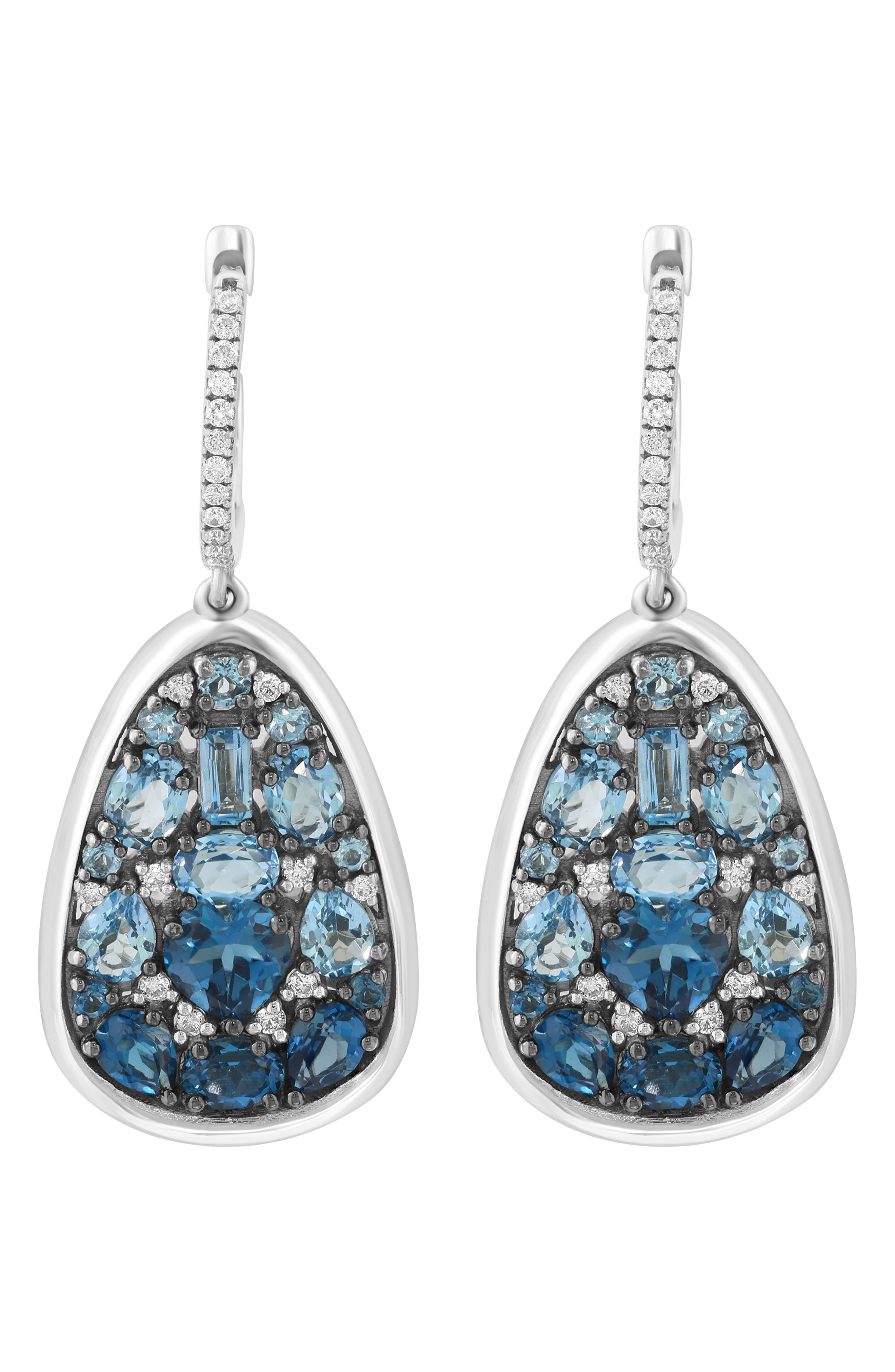 EFFY Sterling Silver Blue Topaz, London Blue Topaz & Diamond Teardrop Earrings