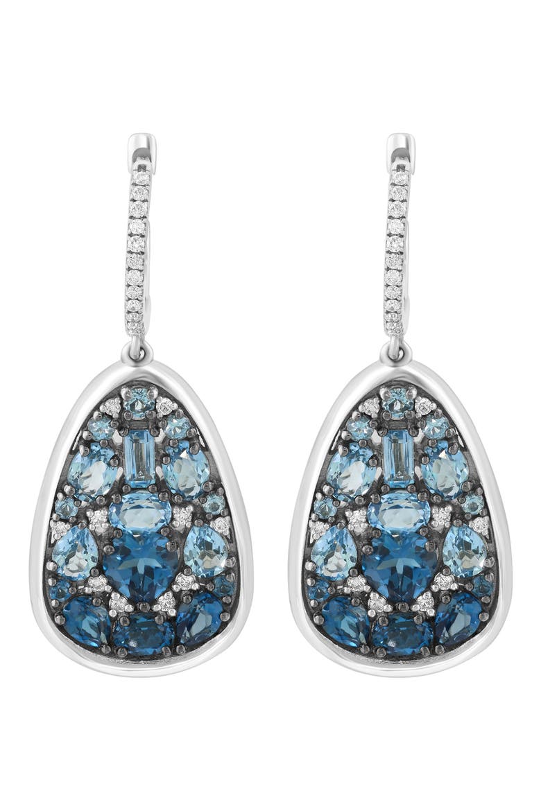 Sterling Silver Blue Topaz, London Blue Topaz & Diamond Teardrop Earrings, Main, color, BLUE
