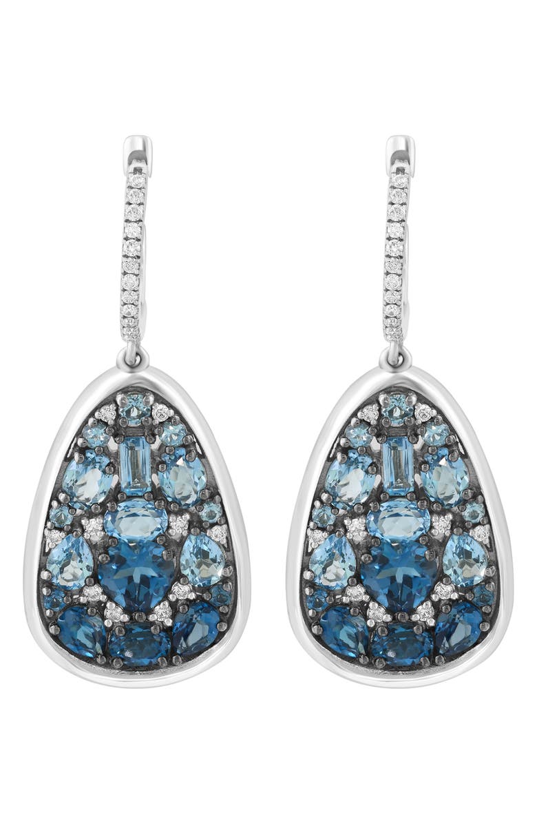 EFFY Sterling Silver Blue Topaz, London Blue Topaz & Diamond Teardrop Earrings, Main, color, Blue