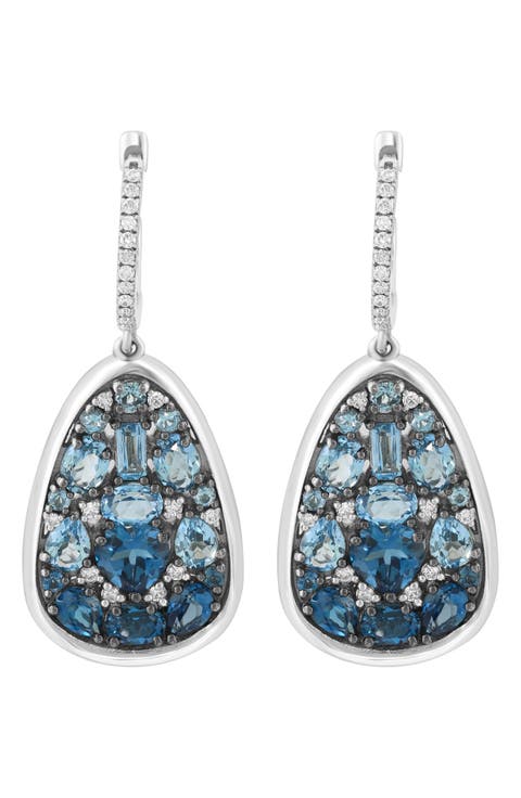 Sterling Silver Blue Topaz, London Blue Topaz & Diamond Teardrop Earrings