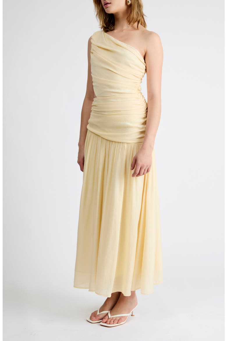 Delilah One-Shoulder Cutout Detail Draped Maxi Dress, Alternate, color, BUTTER