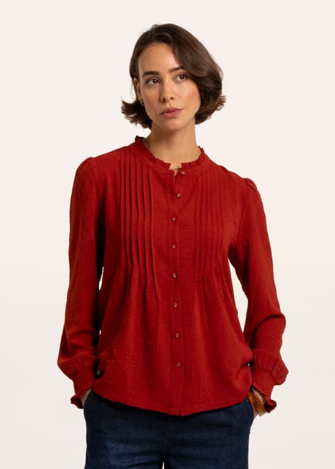 Lea Pintuck Pleated Long Sleeve Blouse