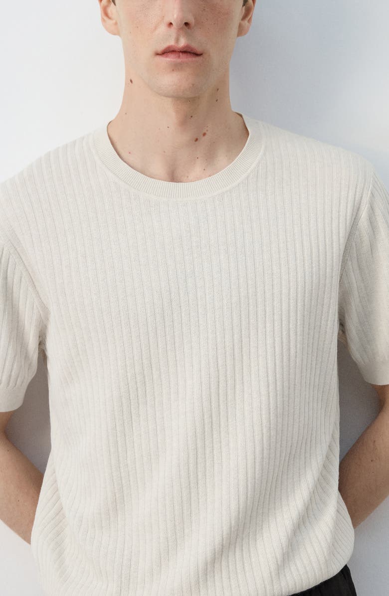 MANGO Short Sleeve Cotton & Modal Rib Top, Alternate, color, Sand