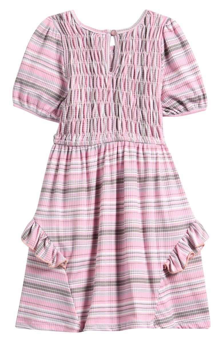Ava & Yelly Kids' Stripe Ruched Bodice Dress, Alternate, color, Pink