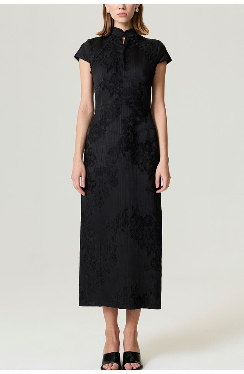 Nocturne Slit Detail Japanese-Inspired Maxi Dress, Main, color, Black