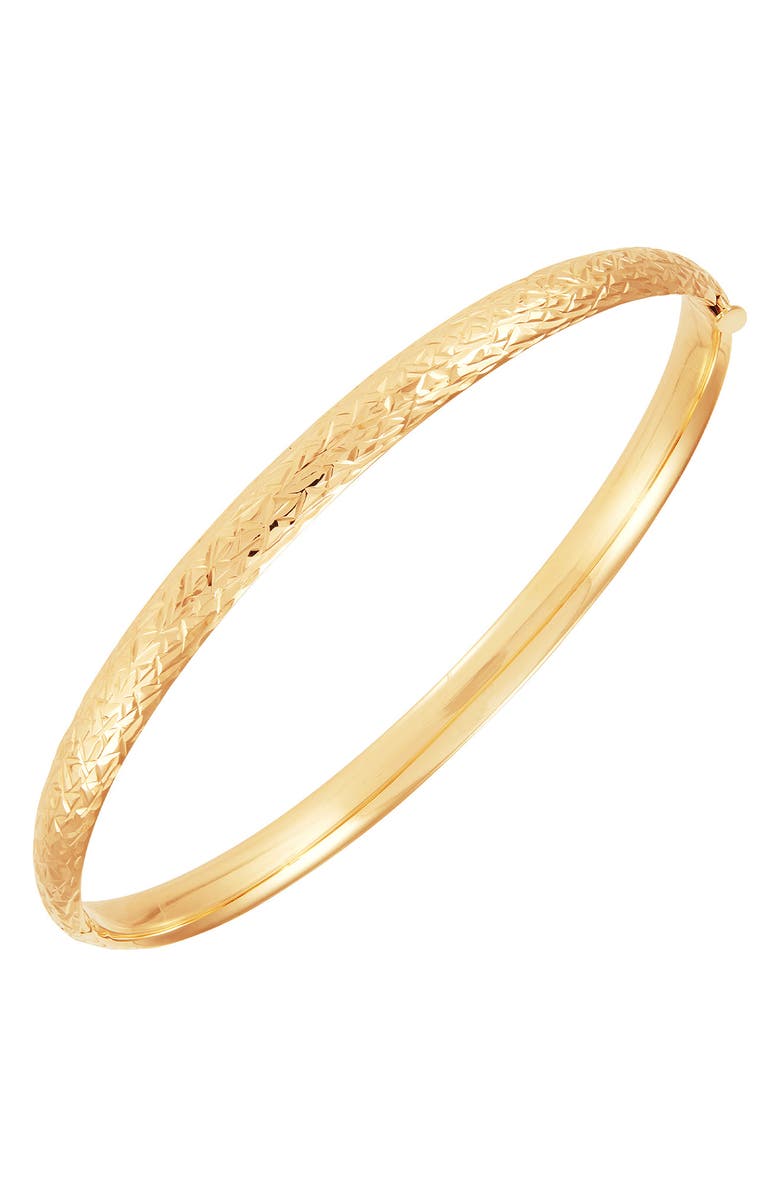 Frankie & Zoe 14K Gold Diamond Cut Hinged Bangle Bracelet, Main, color, 