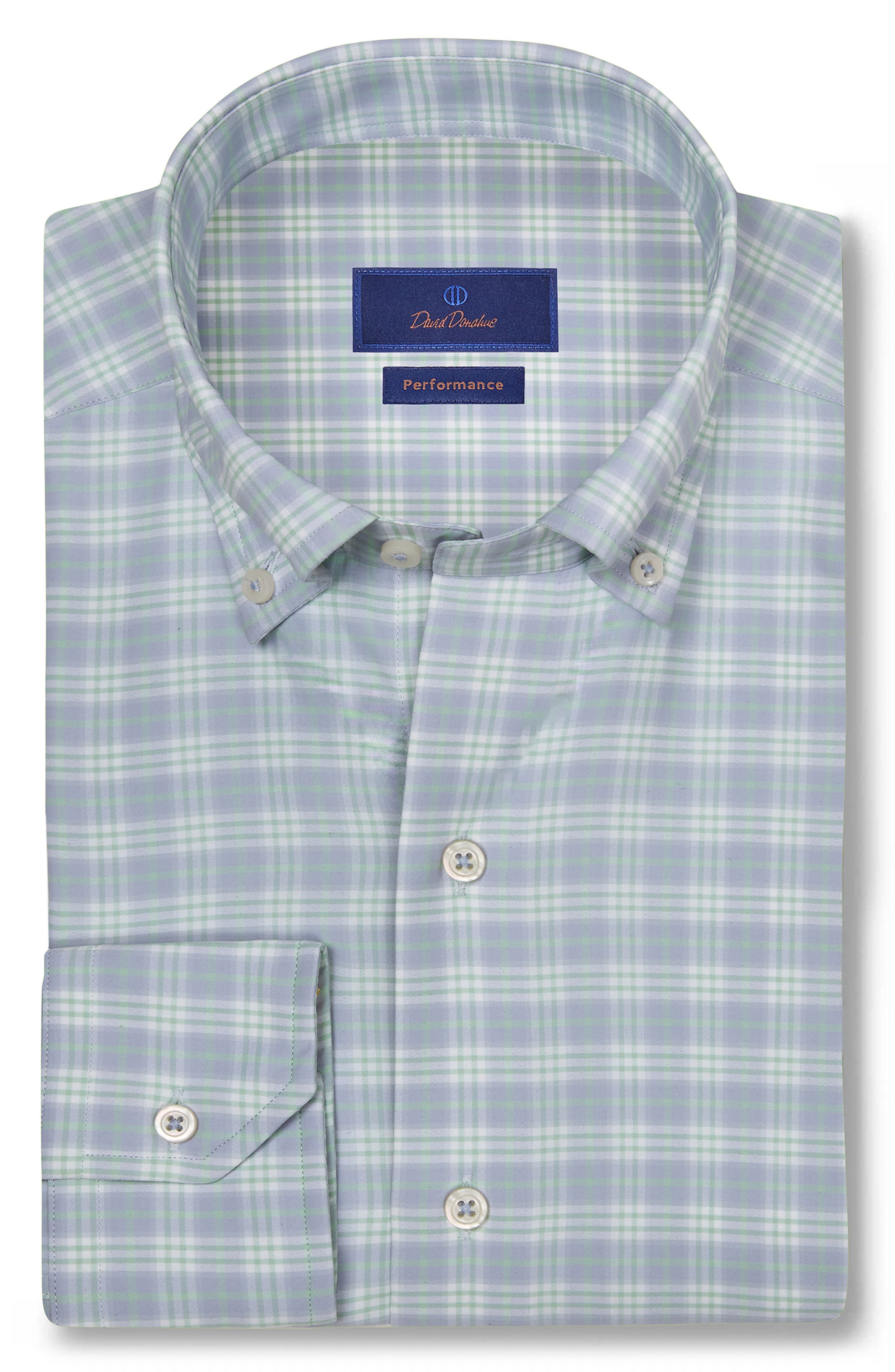 David Donahue Plaid Print Performance Sport Shirt