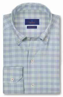 David Donahue Plaid Print Performance Sport Shirt