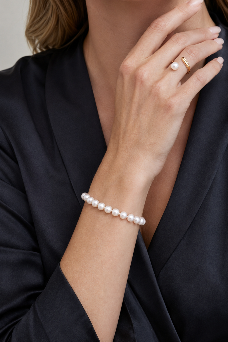 7.0-7.5mm White Freshwater Pearl Bracelet - AAAA Quality, Alternate, color, White Pearls