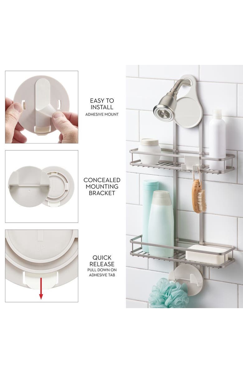 iDesign Hanging Shower Caddy with Accessory Hooks - Satin, Alternate, color, Satin