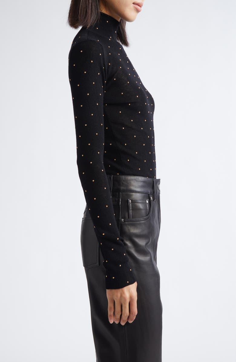 Rabanne Studded Funnel Neck Wool Sweater, Alternate, color, Black