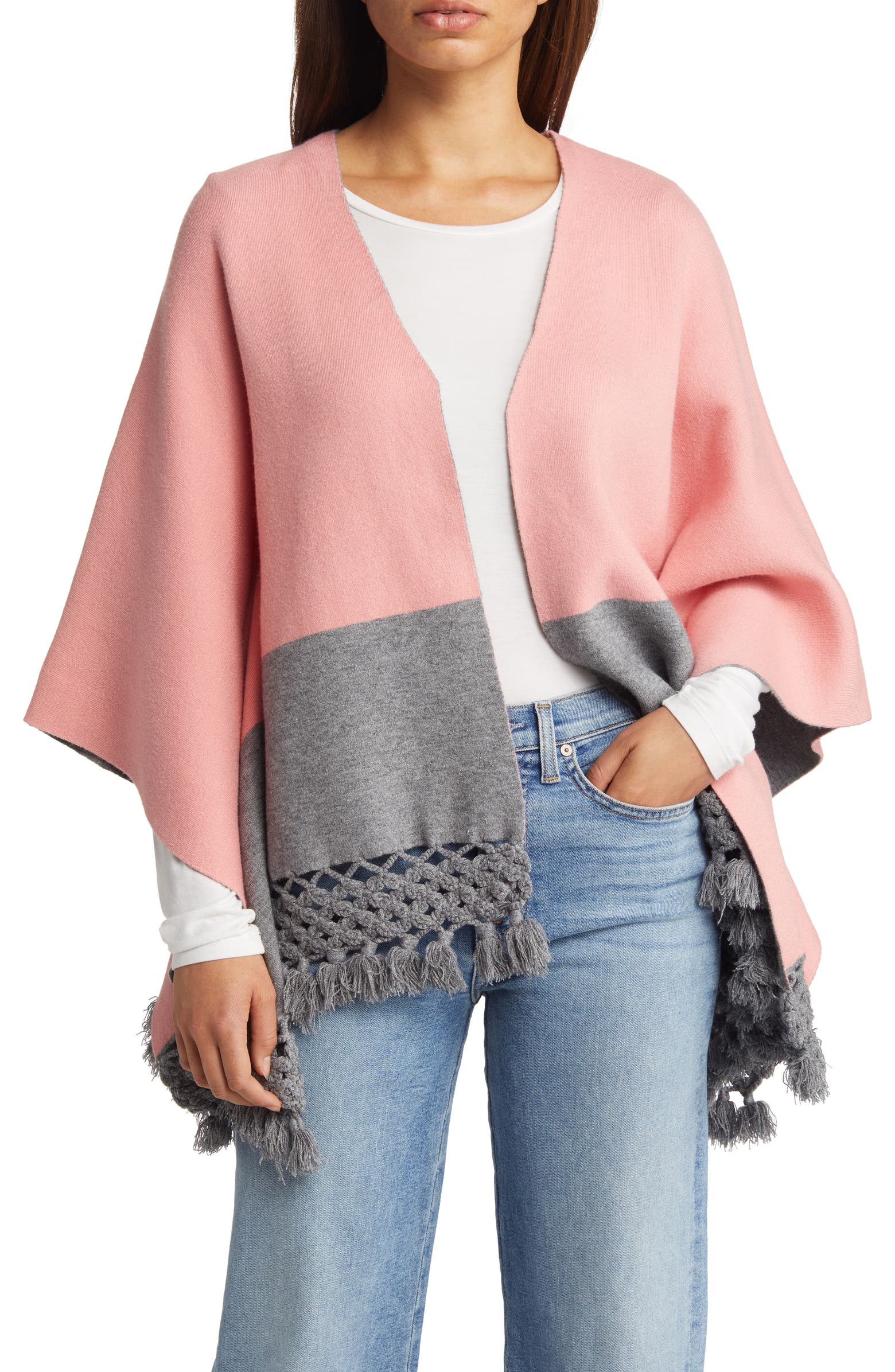 Roffe Accessories Colorblock Fringe Ruana | Nordstromrack