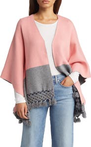Roffe Accessories Colorblock Fringe Ruana