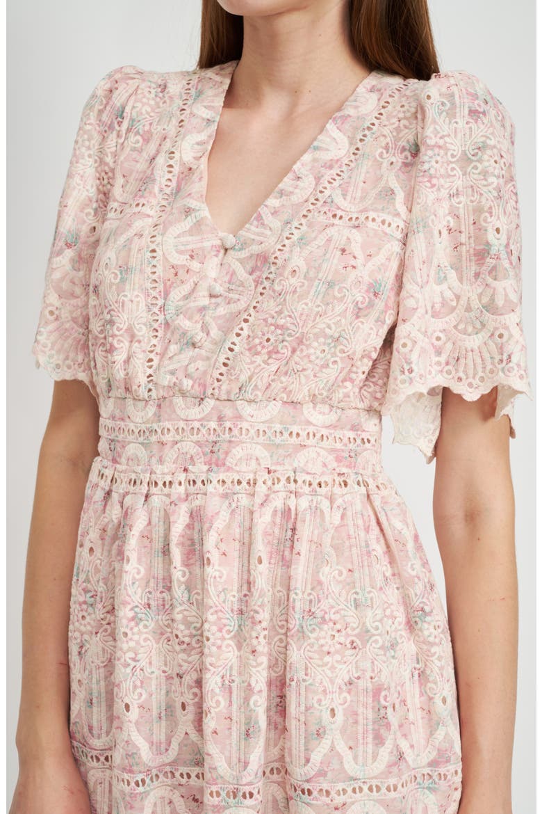 Kiera Lace Eyelet Midi Dress, Alternate, color, PINK