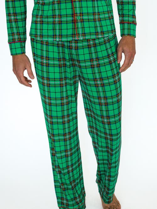 Rufflebutts Softsnooze Adult Gender Inclusive Holiday Button Up Pajama Set In Green