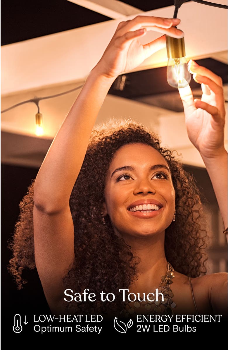 Brightech 48 ft, 15‑light Plug‑In Heavy Duty LED Outdoor String Lights, Gold Accent Brass Socket and Weatherproof Bulbs, Alternate, color, 48 Ft 15 Bulbs | Soft White