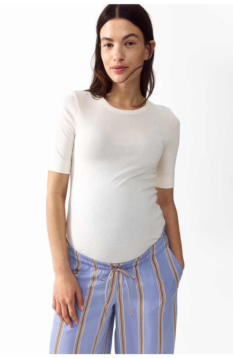 H&M Mama Wide Drawstring Trousers, Alternate, color, Light Blue/Striped