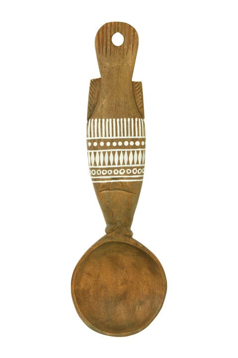 Fish-Shaped Mango Wood Wall Spoon with Painted Pattern
