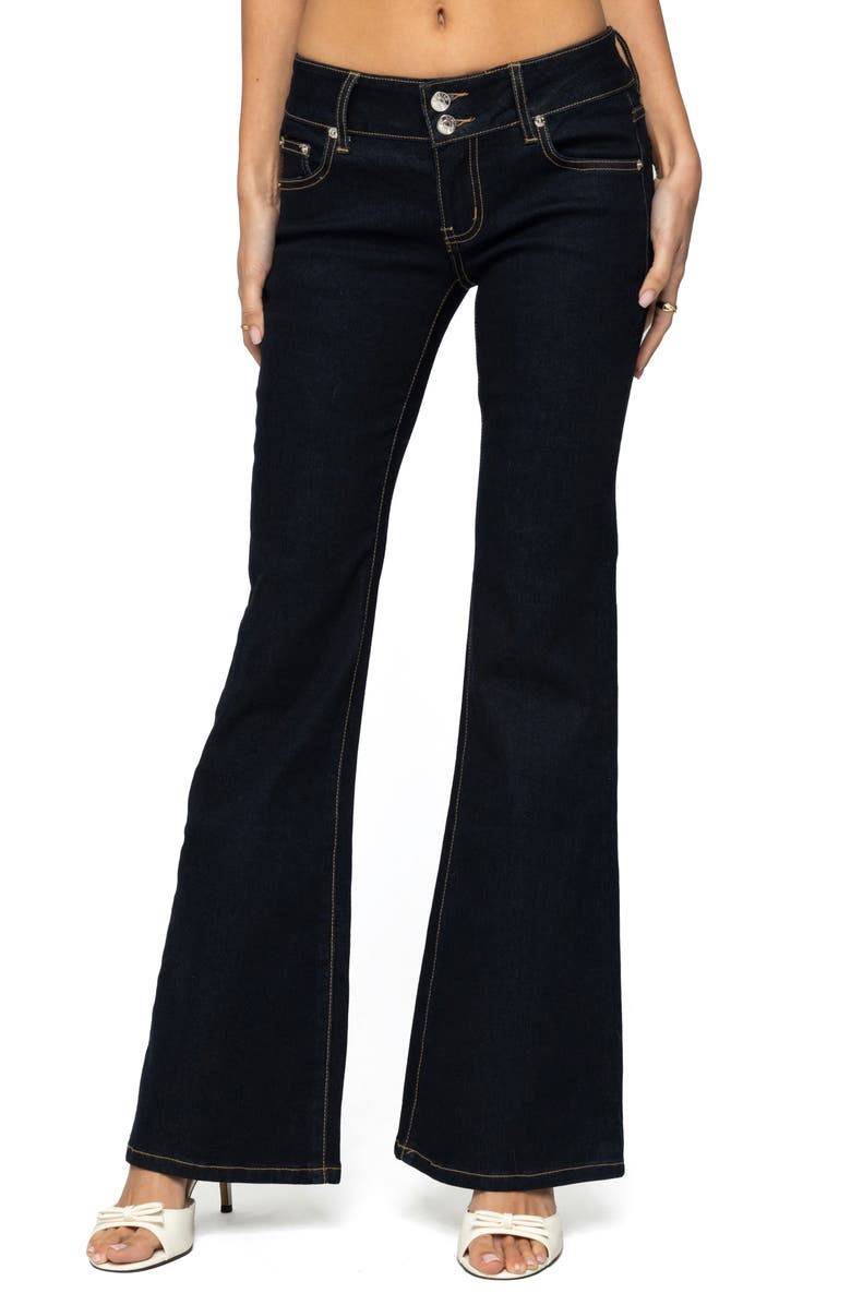 EDIKTED Tilda Low Rise Flare Jeans, Main, color, Indigo-Blue-Raw-Wash