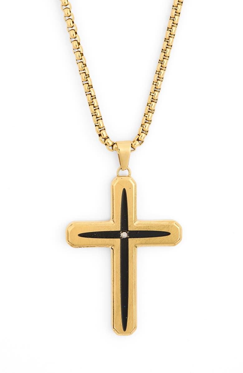 AMERICAN EXCHANGE Men's Cross Pendant Necklace, Alternate, color, Gold/ Black