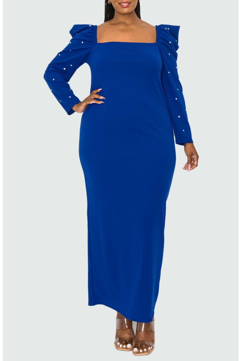 Evangeline Rhinestone Long Sleeve Gown, Alternate, color, ROYAL