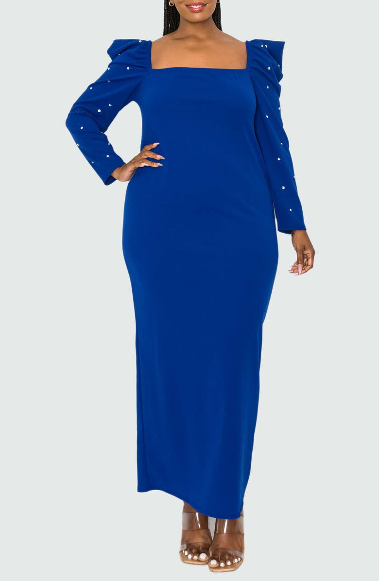 L I V D Evangeline Rhinestone Long Sleeve Gown, Alternate, color, 