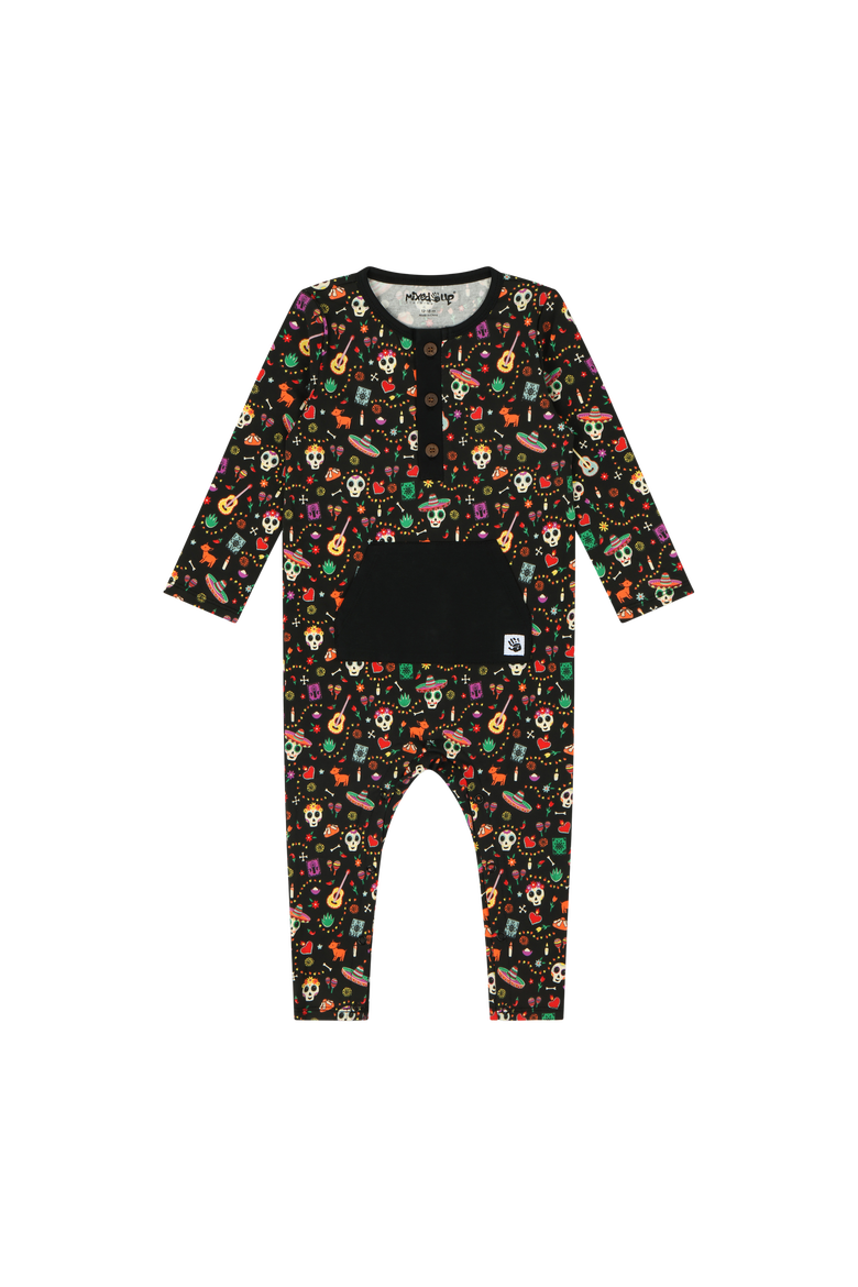 Baby Kangaroo Pocket Romper - Día de los Muertos, Main, color, Día de los Muertos