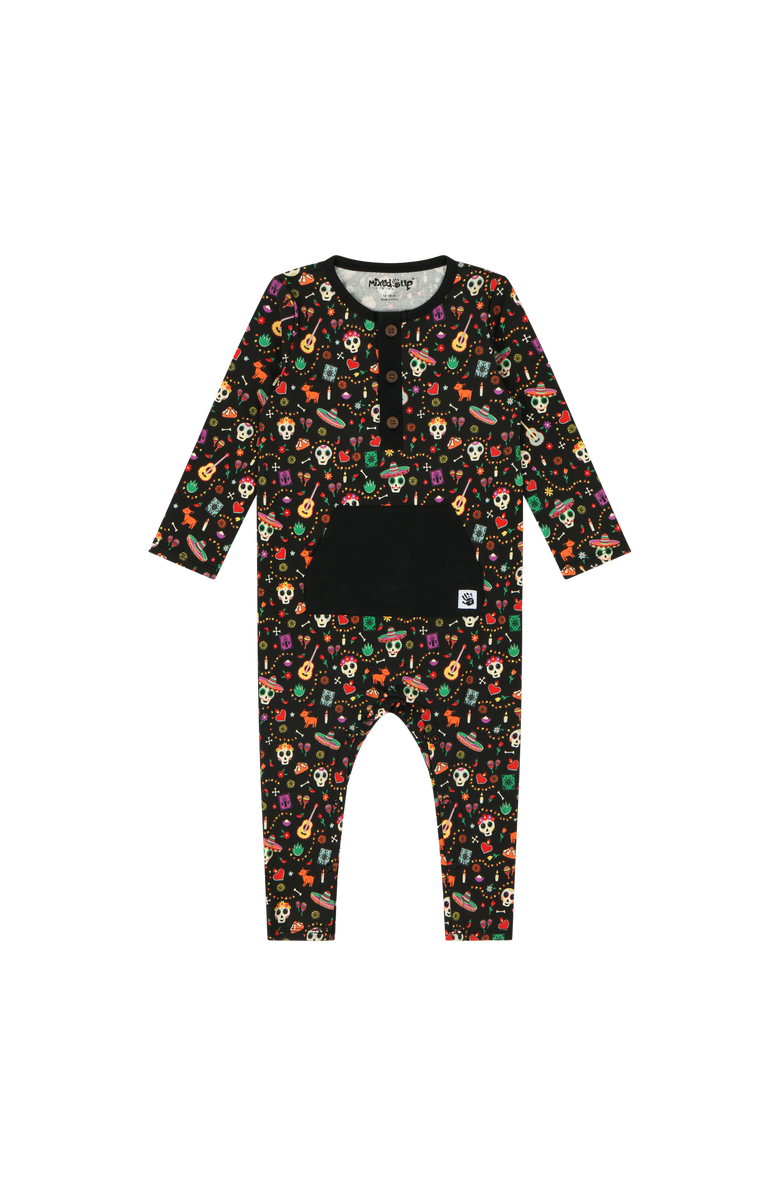 Mixed Up Clothing Baby Kangaroo Pocket Romper - Día de los Muertos, Main, color, Día De Los Muertos