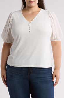 Joie Esme Puff Sleeve Mixed Media Top