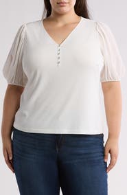 Joie Esme Puff Sleeve Mixed Media Top