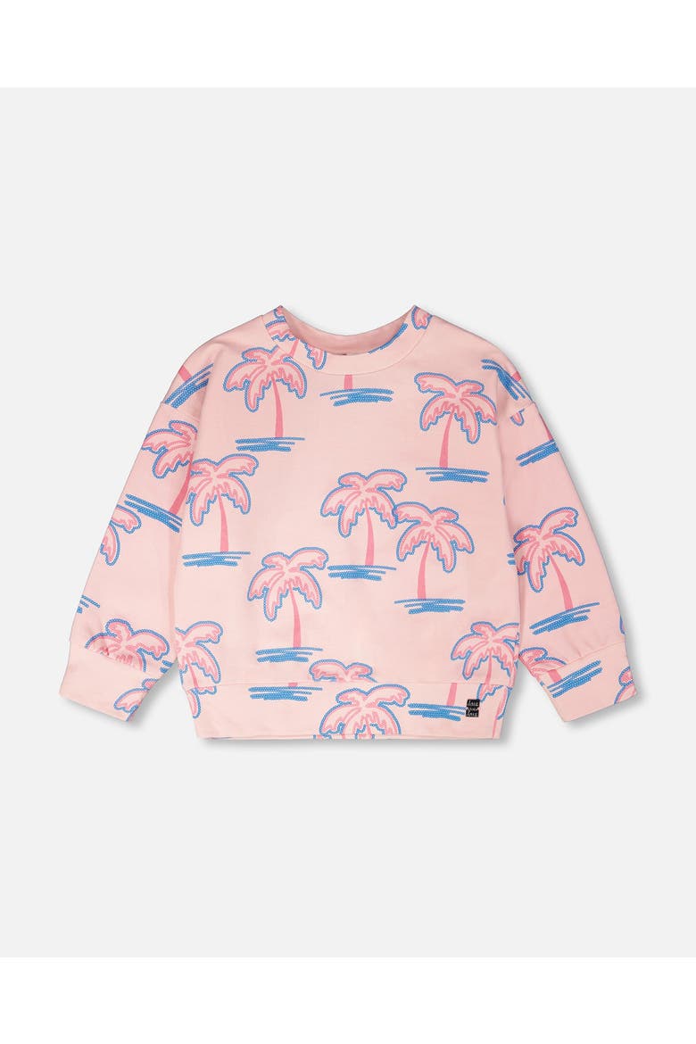 French Terry Long Sleeve Palm Sweatshirt, Main, color, Light Pink Palm Print