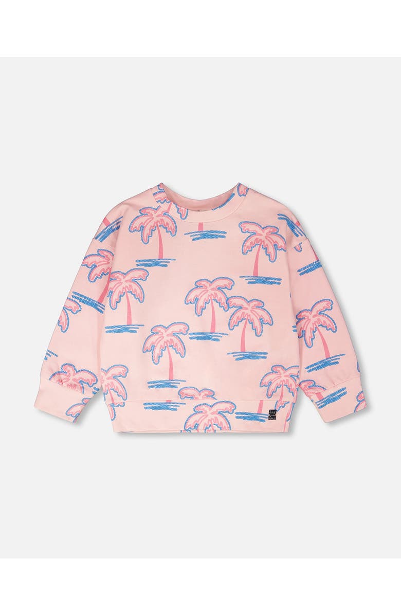 Deux par Deux French Terry Long Sleeve Palm Sweatshirt, Main, color, Light Pink Palm Print