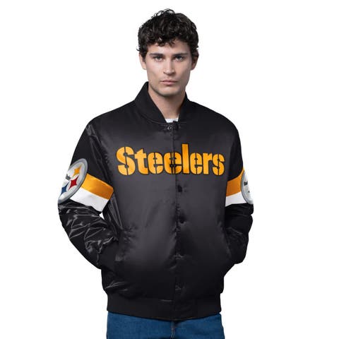 Men
s Starter Black Pittsburgh Steelers Triple Option Satin Varsity Full-Snap Jacket
