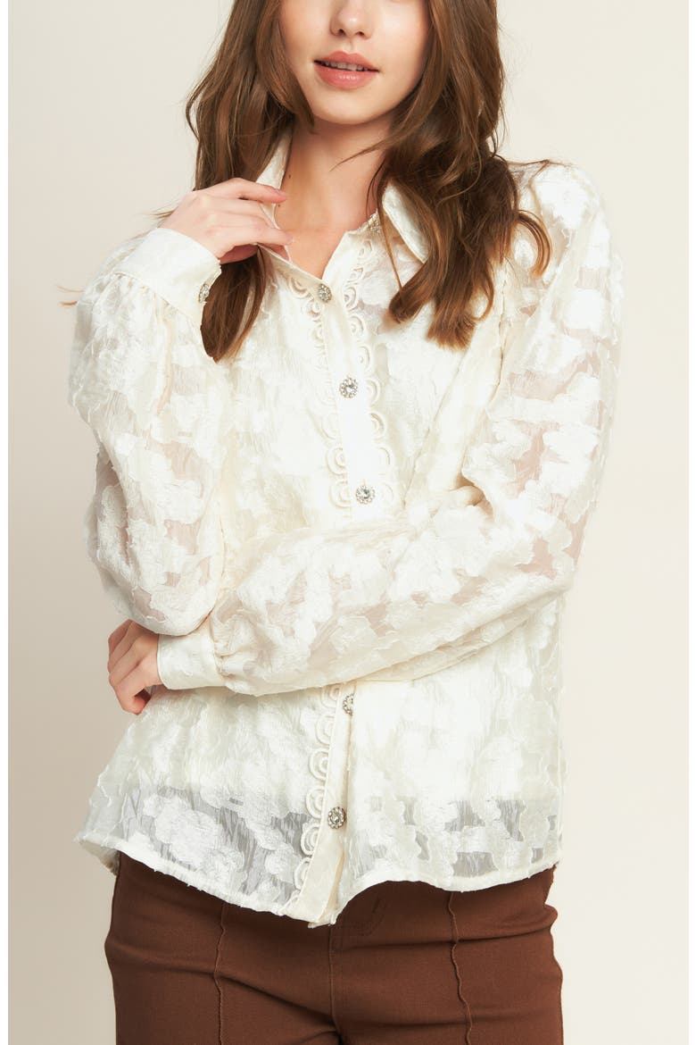 Floral Jacquard Button Front Shirt, Alternate, color, IVORY
