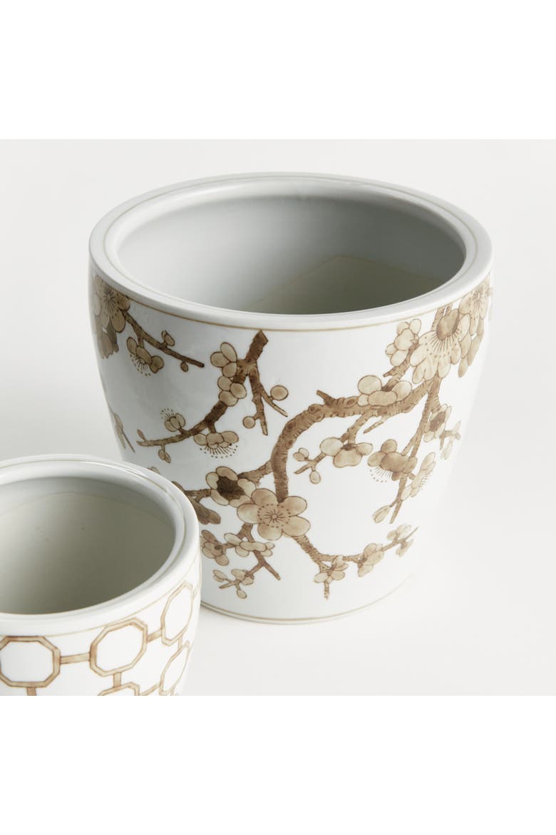 Brown & White Chinoiserie Province Flower Pots, Set of 3, Alternate, color, Brown