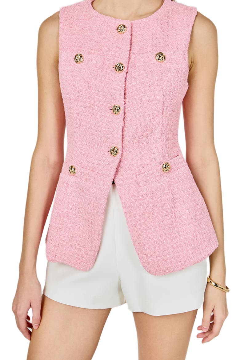 Longline Tweed Vest, Alternate, color, PINK