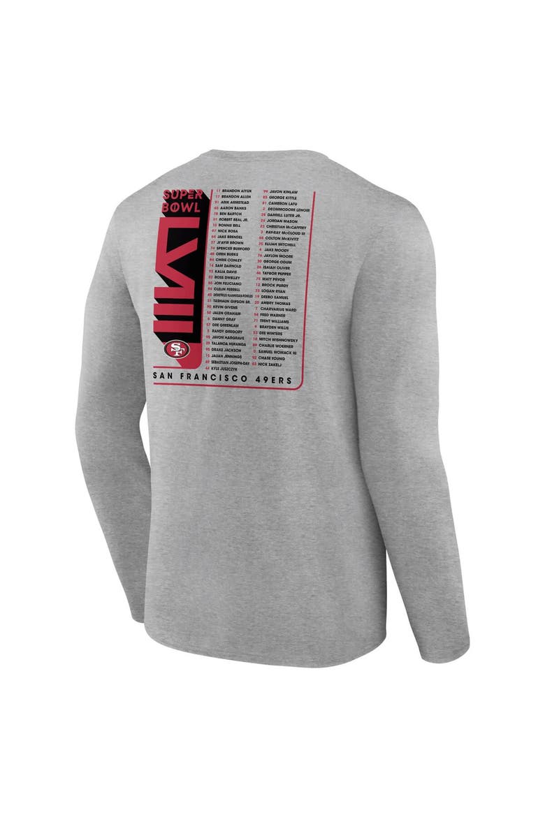 Men's Fanatics Branded Heather Charcoal San Francisco 49ers Super Bowl LVIII Roster Long Sleeve T-Shirt, Alternate, color, Heather Charcoal