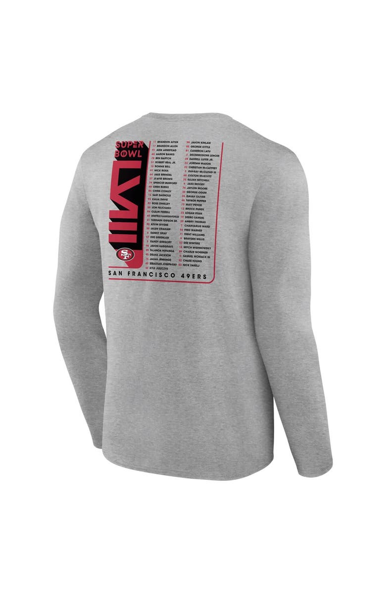 FANATICS Men's Fanatics Branded Heather Charcoal San Francisco 49ers Super Bowl LVIII Roster Long Sleeve T-Shirt, Alternate, color,
