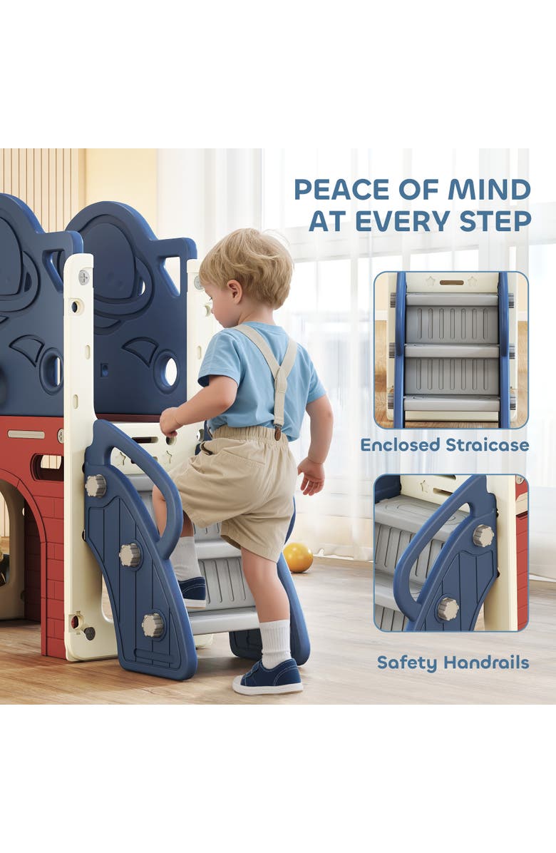 Qaba 8-in-1 Toddler Slide Set, Hoop, Telescope, Indoor/Outdoor, Alternate, color, Blue