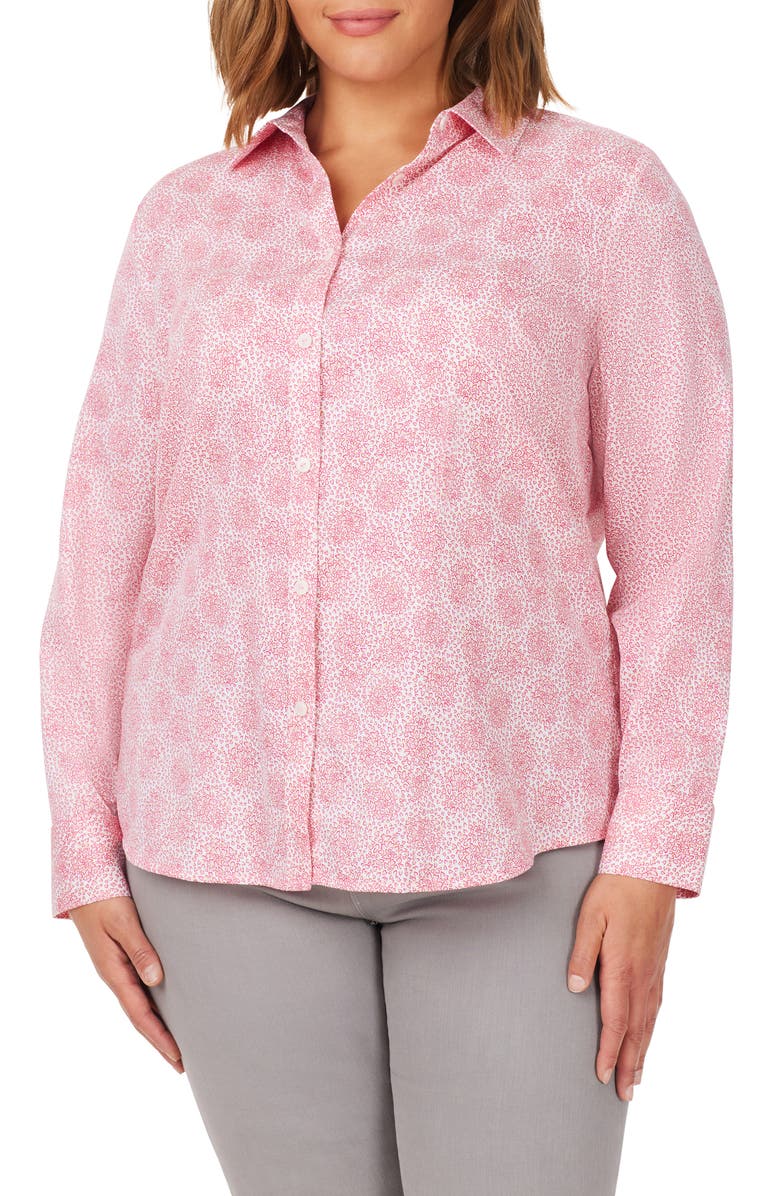 Foxcroft Davis Sweetheart Print Cotton Button-Up Shirt, Main, color,